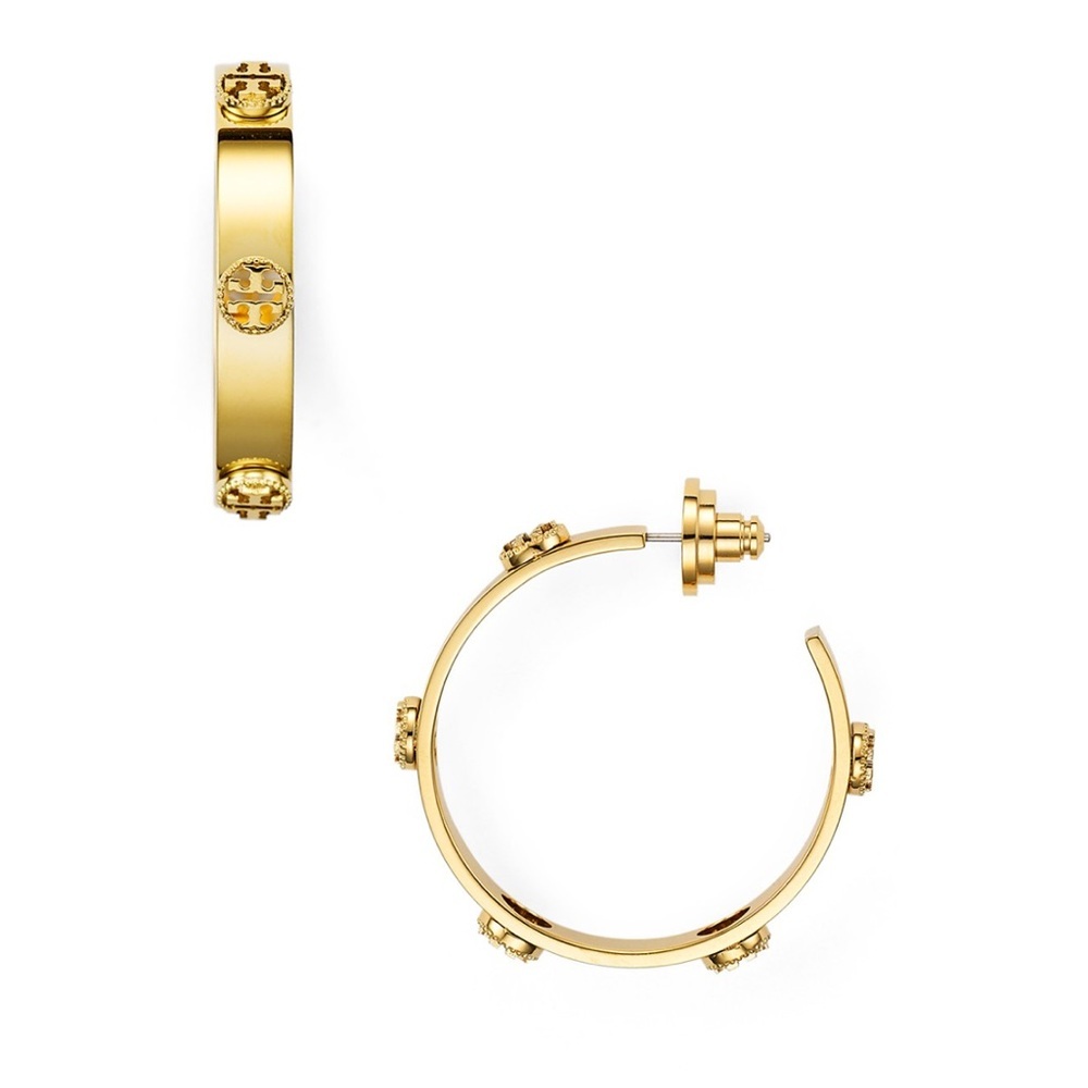 Tory Burch Miller Goldtone Logo‎ Hoop Earrings